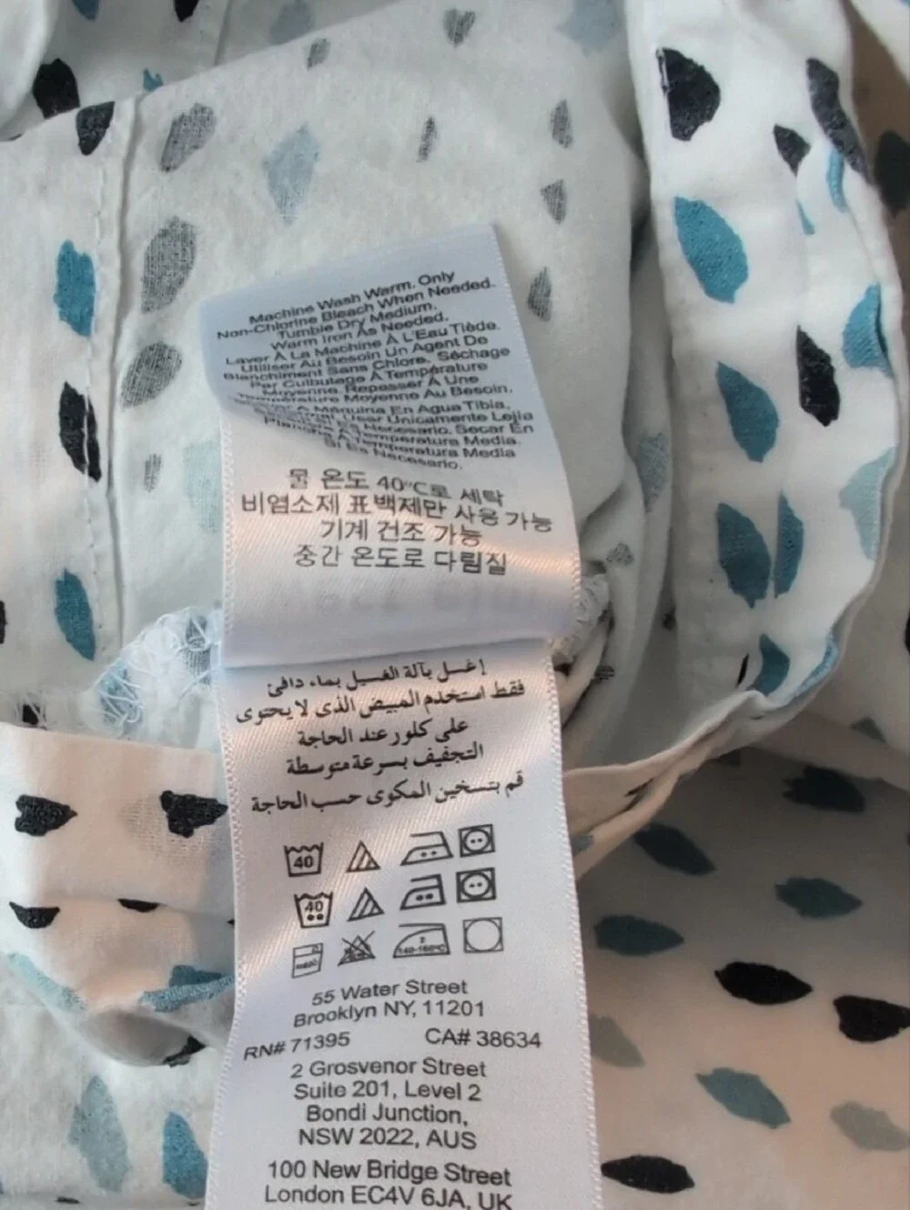 West Elm White King Size Sheet Set with Blue and Black Dot Motif